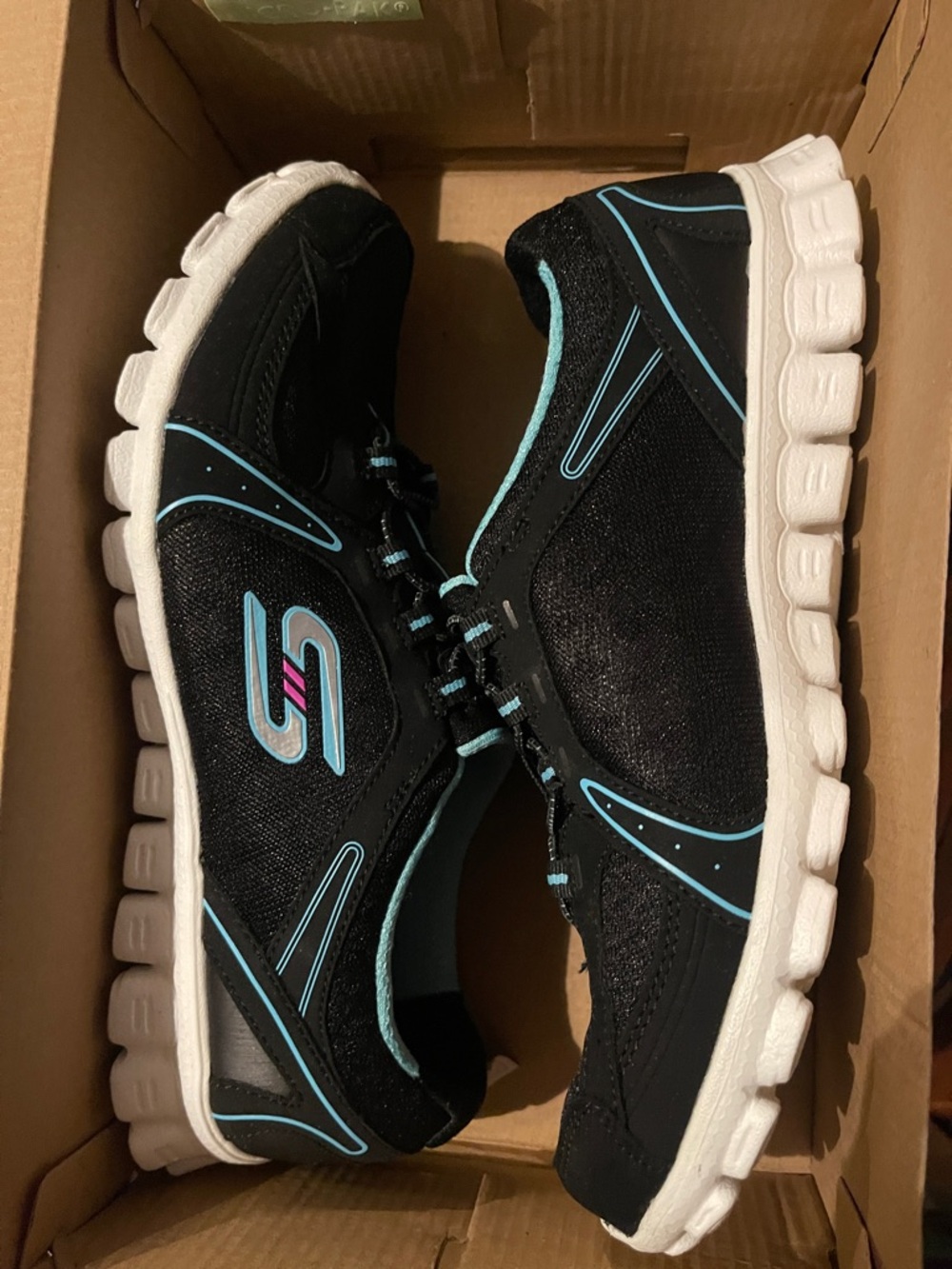 Skechers Black Sneakers with Light Blue Accents NIB